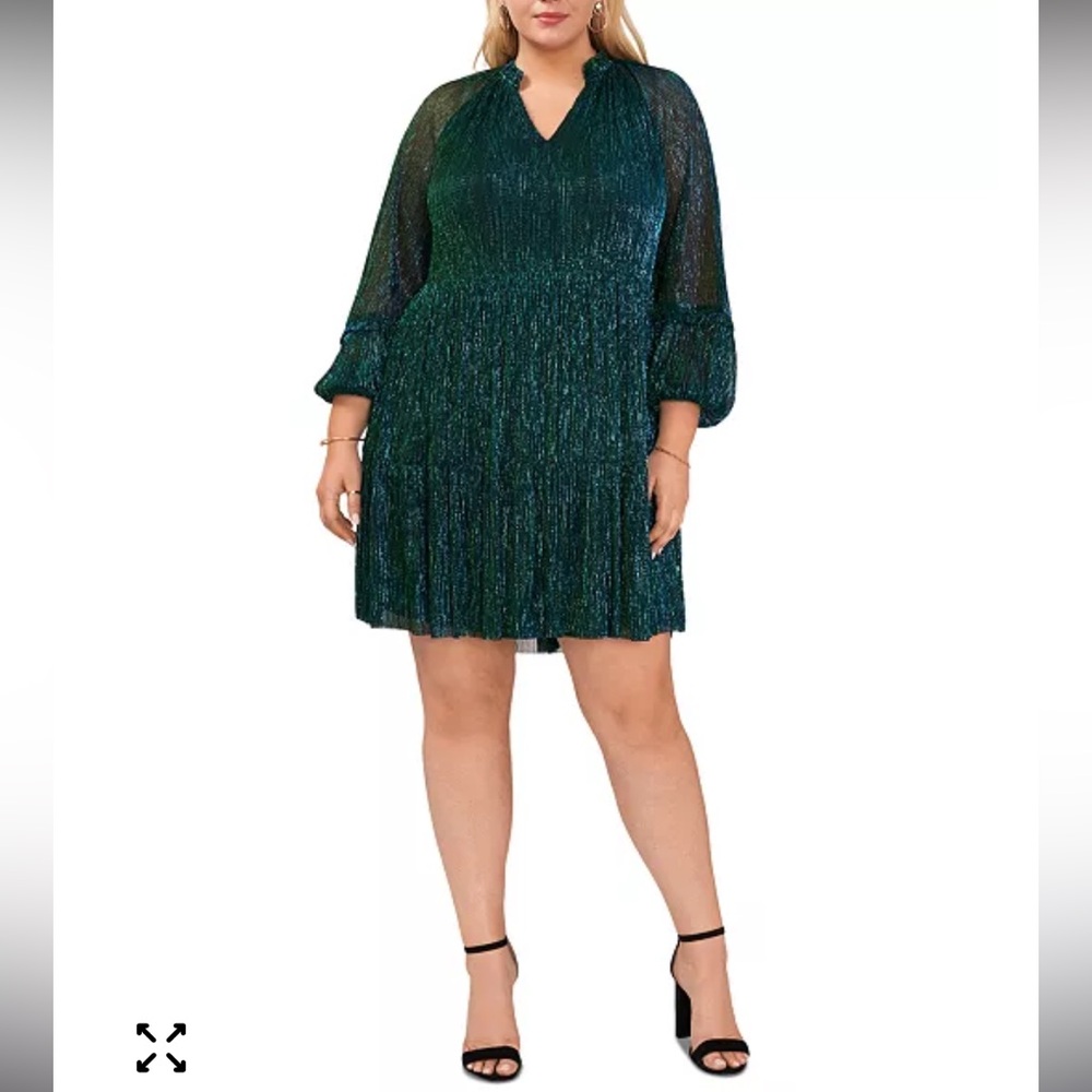 1. State Metallic Green/Blue Split-Neck Tiered Dress